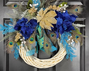 Christmas Wreatah with Peacock feathers Elegant Wreath Holiday Garland