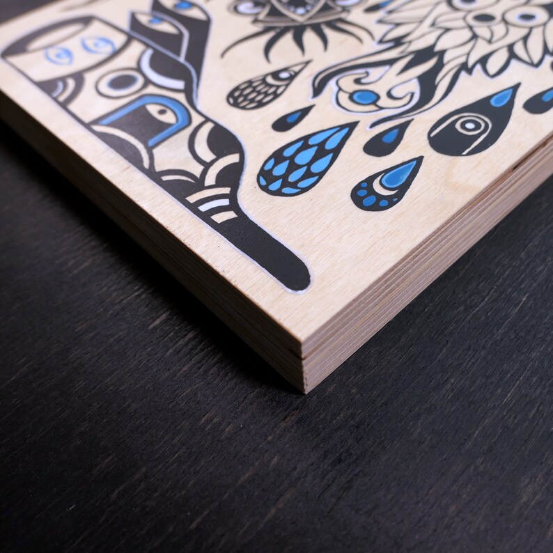 Original Ink Drawing on Wood Etsy