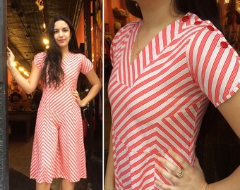 Vintage 1930s Red and White Striped Jumpsuit