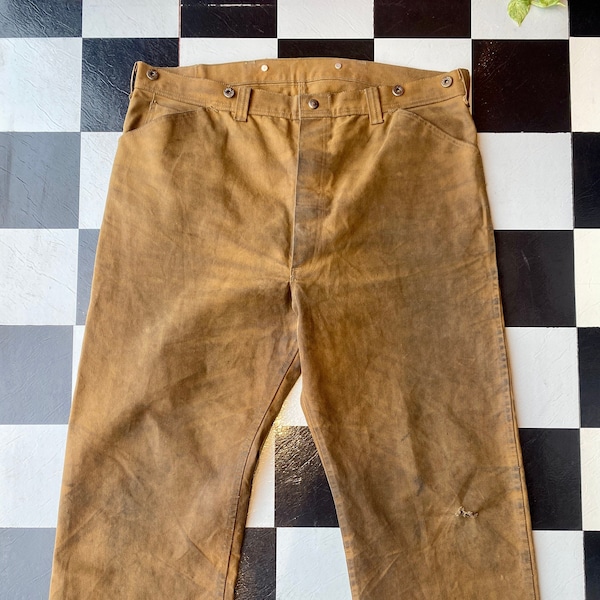 1940s Black Bear Brand Waxed Cotton Pants | 40" Waist