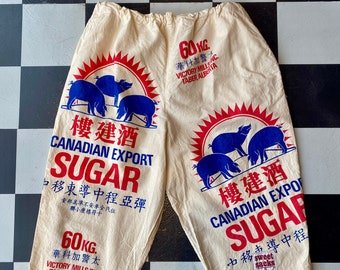 Capri des années 80 à motif sac à sucre | Doublure Sweet Sacks | Taille moyenne à petite