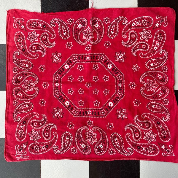 1950s/1960s Red Fast Color Paisley Elephant Bandana