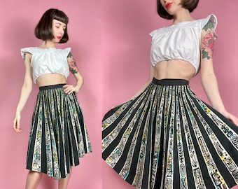1950s Hand Painted Mexican Circle Skirt | 25" Waist
