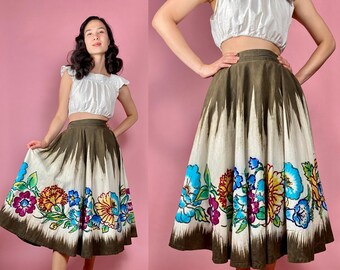 Novelty Print Skirt Vintage 90s Skirt 1950s Style Mexican Cotton Skirt Persaman Sequin Skirt Small 90s Does 50s Full Circle Ethnic Etsy
