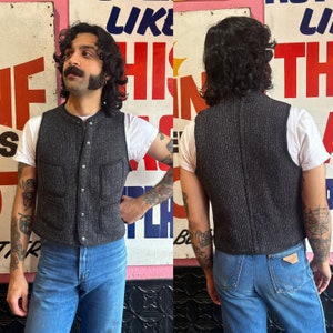 1950s Brown's Beach Jacket Four Pocket Black Wool Chore Vest 1950s Brown's Beach Jacket Four Pocket Black Wool Chore Vest