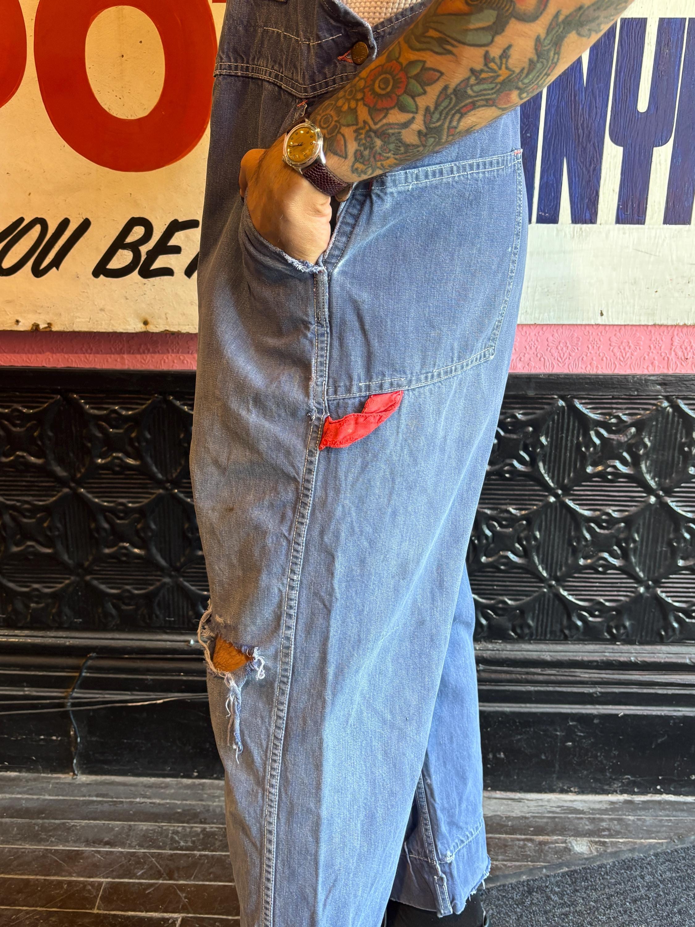 Rare Late 1950s/early 1960s GWG Red Strap Denim Overalls | 37