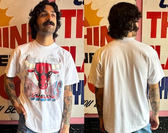 Maglietta bianca a punto singolo dei Chicago Bulls NBA degli anni '90 / Taglia X-Large