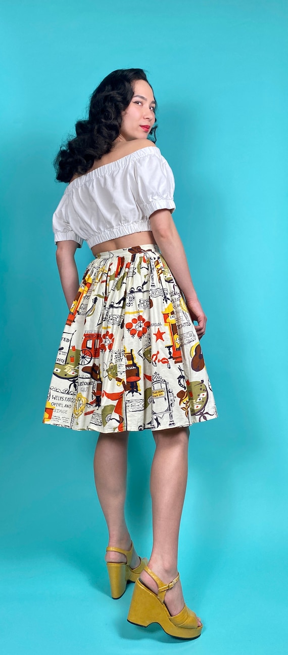 1950s Wild West Saloon Novelty Printed Skirt | 24… - image 3