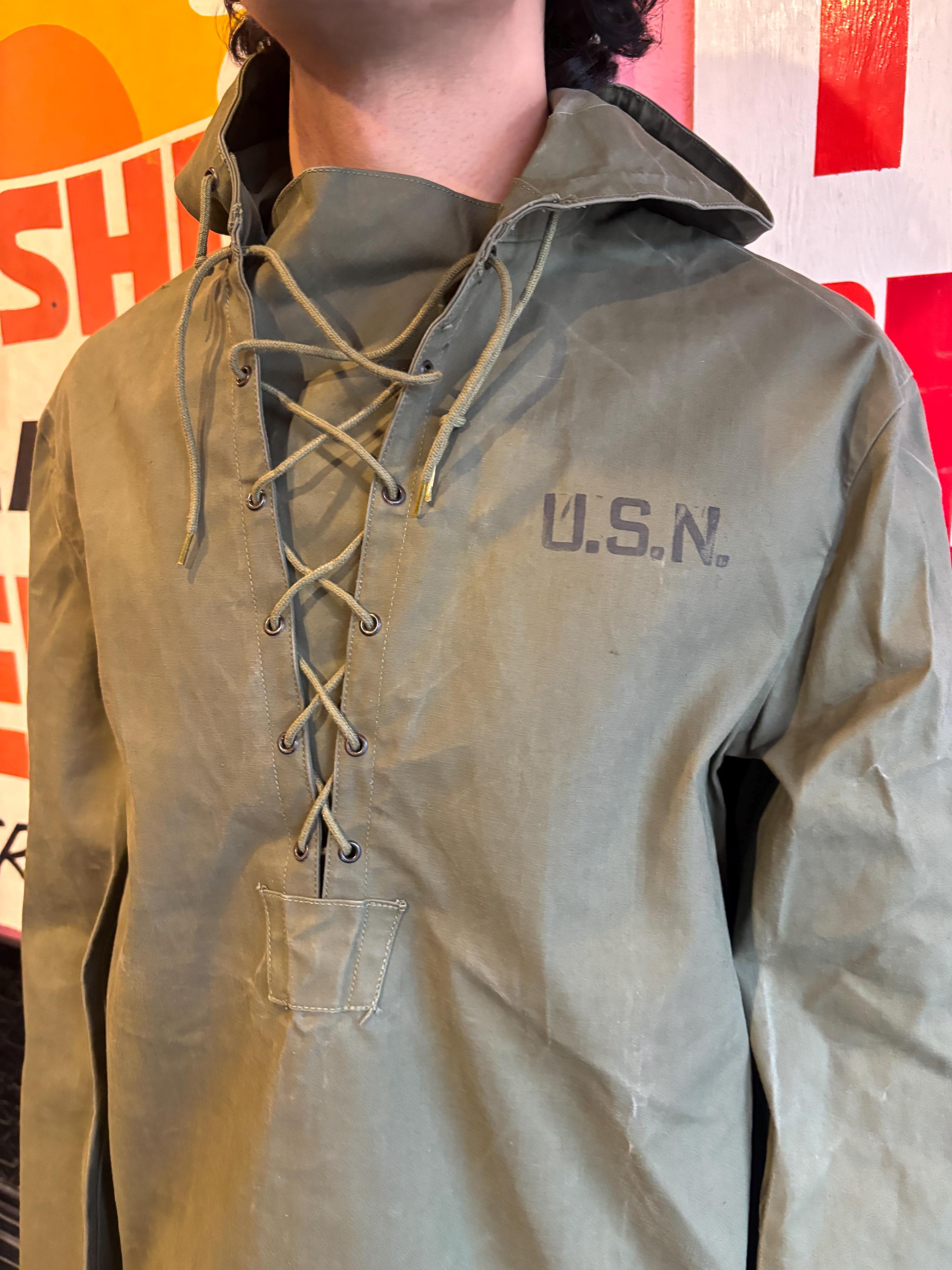 40s〜50s usn?? rain smock Large 40s US Navy Deck Hook Rain Smock / Rain Parka Jacket