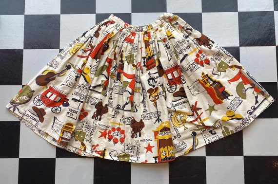 1950s Wild West Saloon Novelty Printed Skirt | 24… - image 5