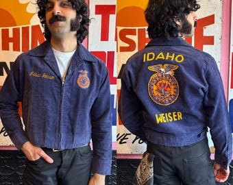 80's Texas Vocational FFA Corduroy Jacket. Navy Blue, Metal 80's Texas Vocational FFA Corduroy Jacket. Navy Blue, Metal