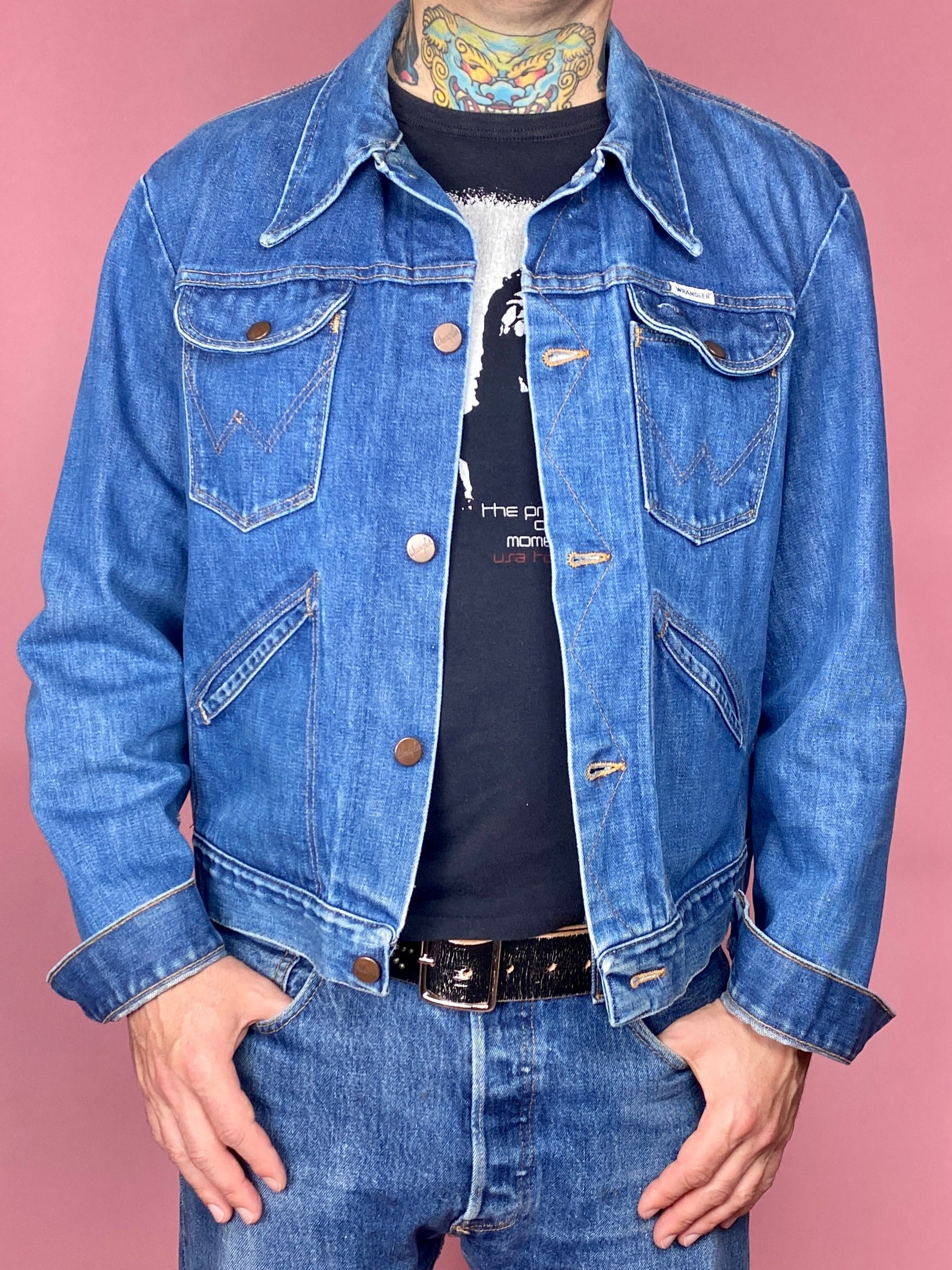 XL Men's 1980s Denim Jacket - 80s Dark Indigo Blue Jean Preppy