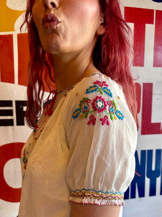 1930s Hand Embroidered Hungarian Peasant Blouse |… - image 5