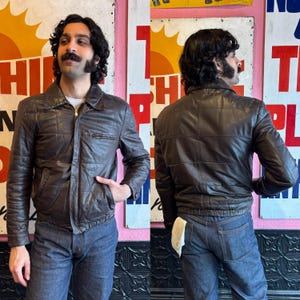 Blouson en cuir marron des années 1980 avec une fermeture à glissière Talon de rechange | Taille 40