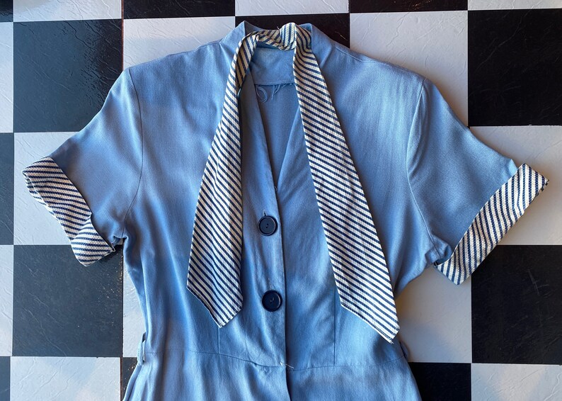 XXL 1940s Blue Cotton Day Dress Floral Deadstock Volup Summer Casual main image 1