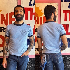 1980s Boston College Heather Blue Ringer T-Shirt | Size Medium