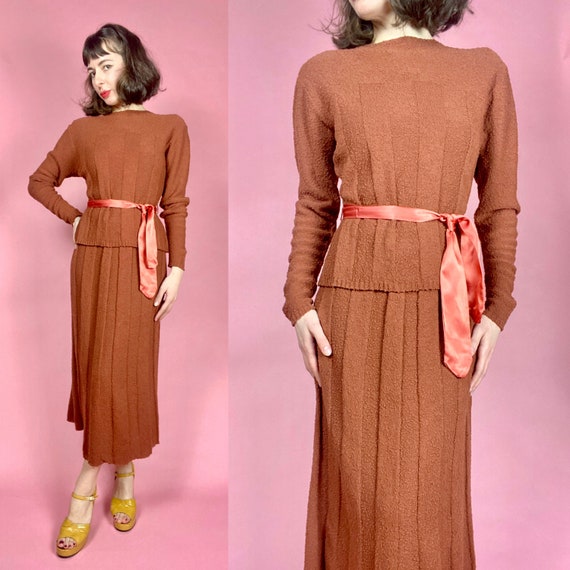 1940s Brittany Club Two Piece Terracotta Knit Set… - image 1