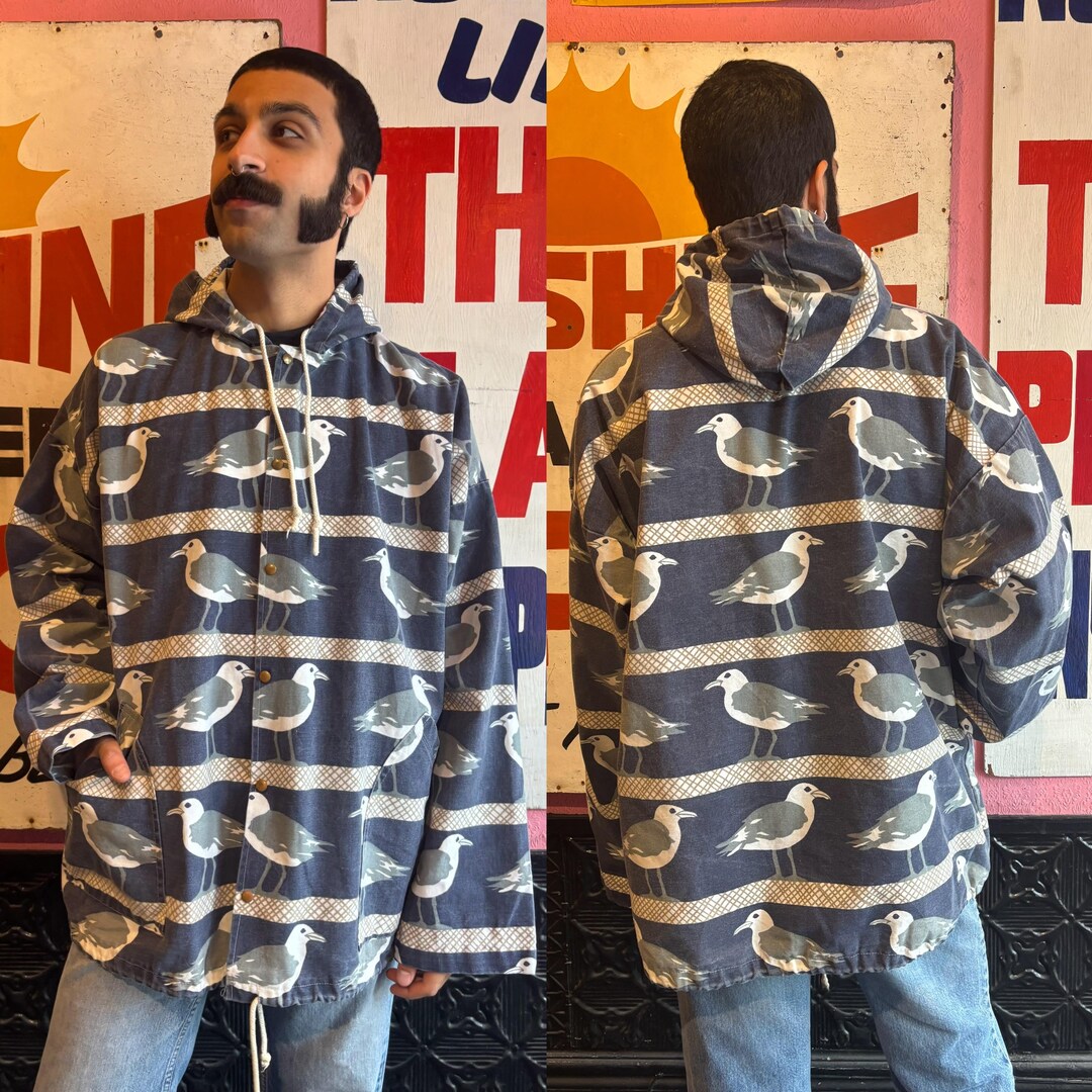 1980s Michigan Rag Co. Seagull Print Anorak Jacket | Size X-large - Etsy