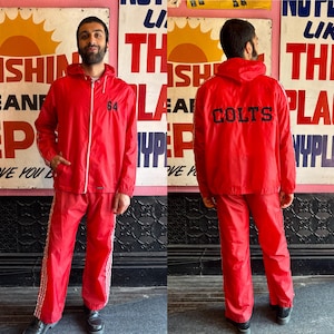 1980s Red Nylon &quot;Colts&quot; Adidas Tracksuit | Size Large | As Is, Zipper
