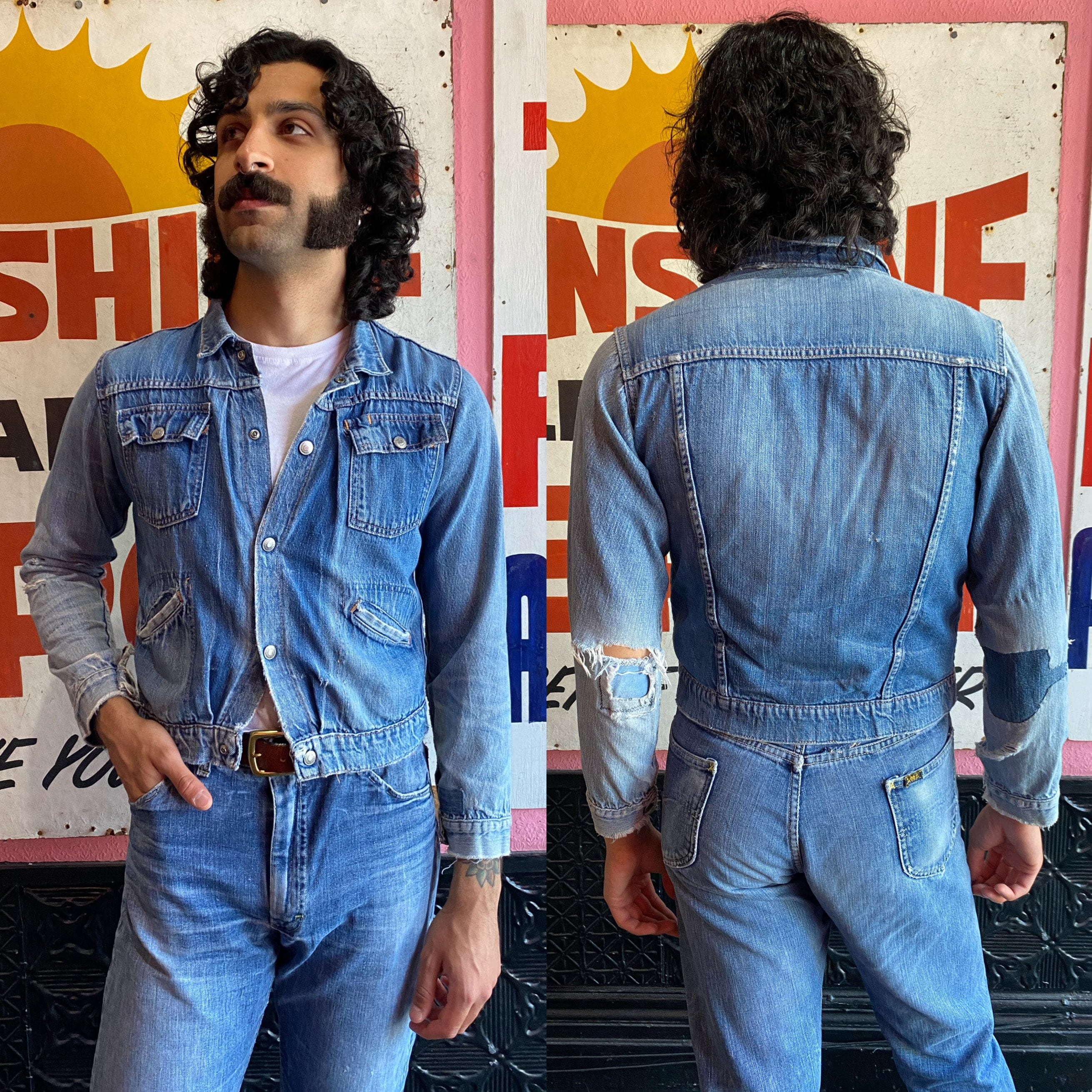 Vintage 1960s Well Worn Jcpenney Patched Denim Jacket | Mens Vintage 1960s Well Worn Jcpenney Patched Denim Jacket | Mens