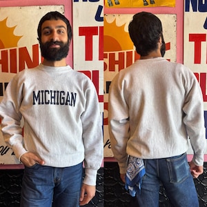 1990s Champion Reverse Weave Heather Grey &quot;Michigan&quot; Crewneck | Size Large