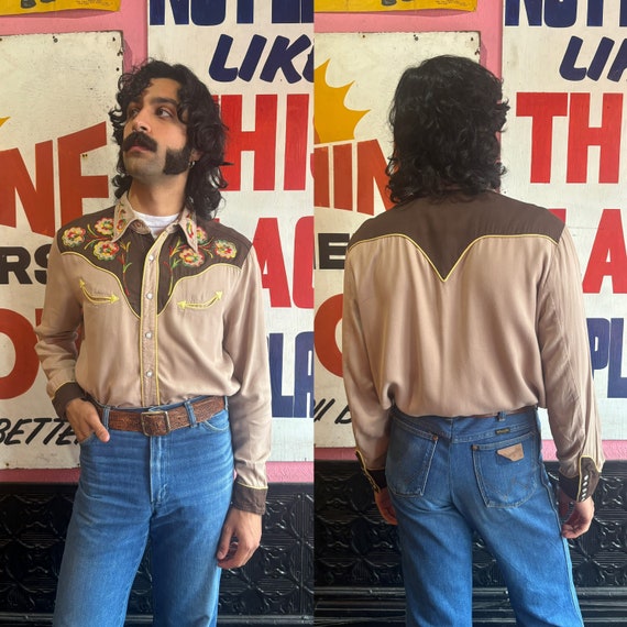 1950s H Bar C California Ranchwear Rayon Gabardine Western Shirt  
