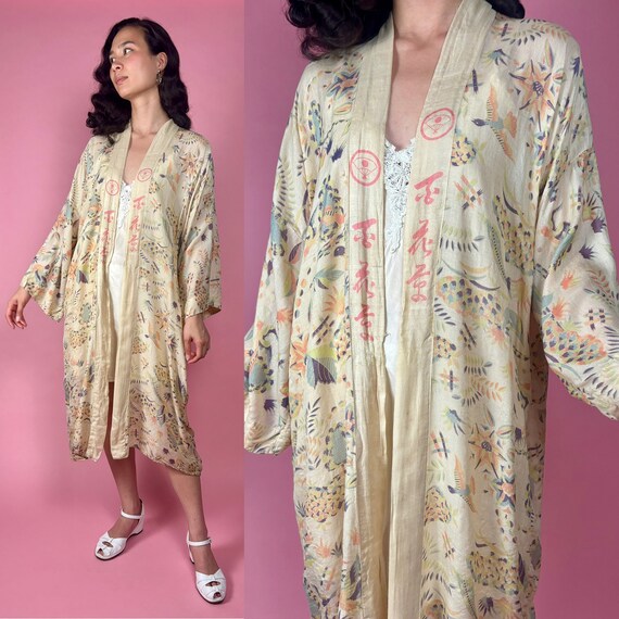 Buy Antique 1920s Pongee Silk Art Deco Lounging Robe Size Small to 