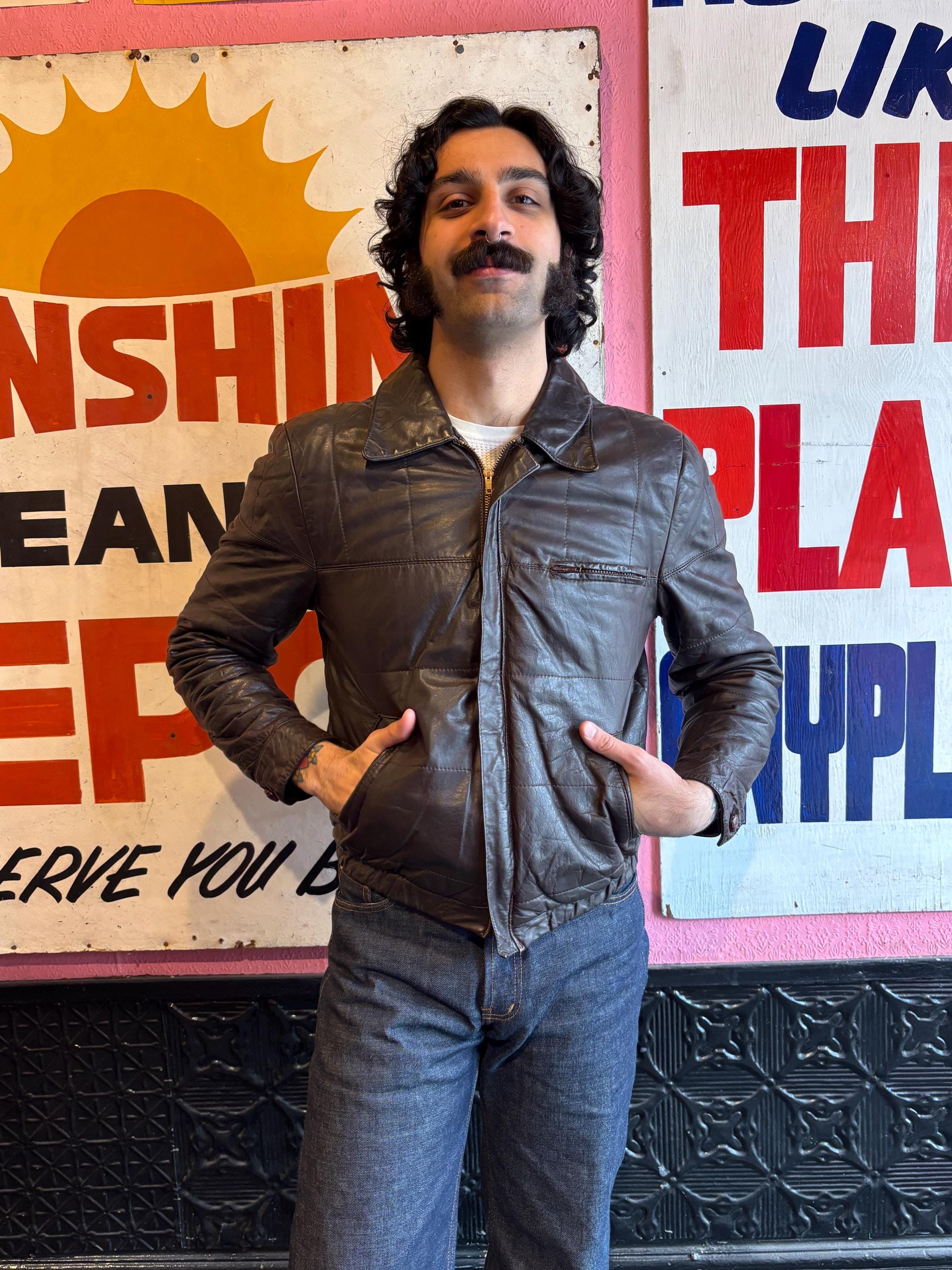 1980s Brown Leather Jacket With a Replacement Talon Zipper | Size