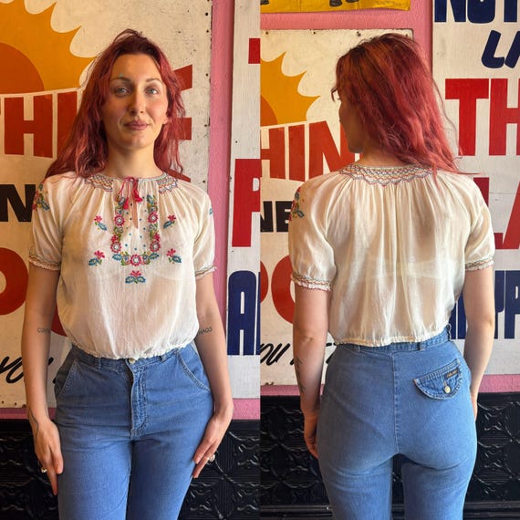 1930s Hand Embroidered Hungarian Peasant Blouse |… - image 1