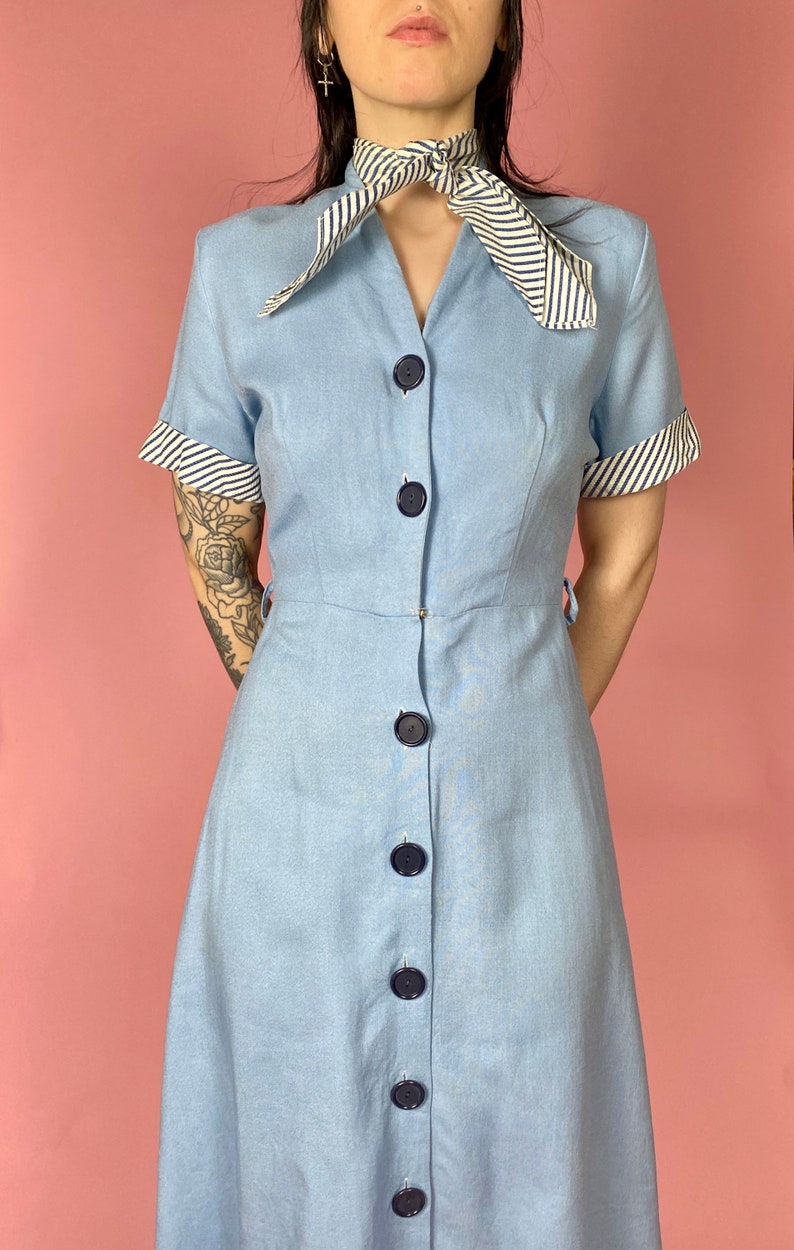 XXL 1940s Blue Cotton Day Dress Floral Deadstock Volup Summer Casual main image 0