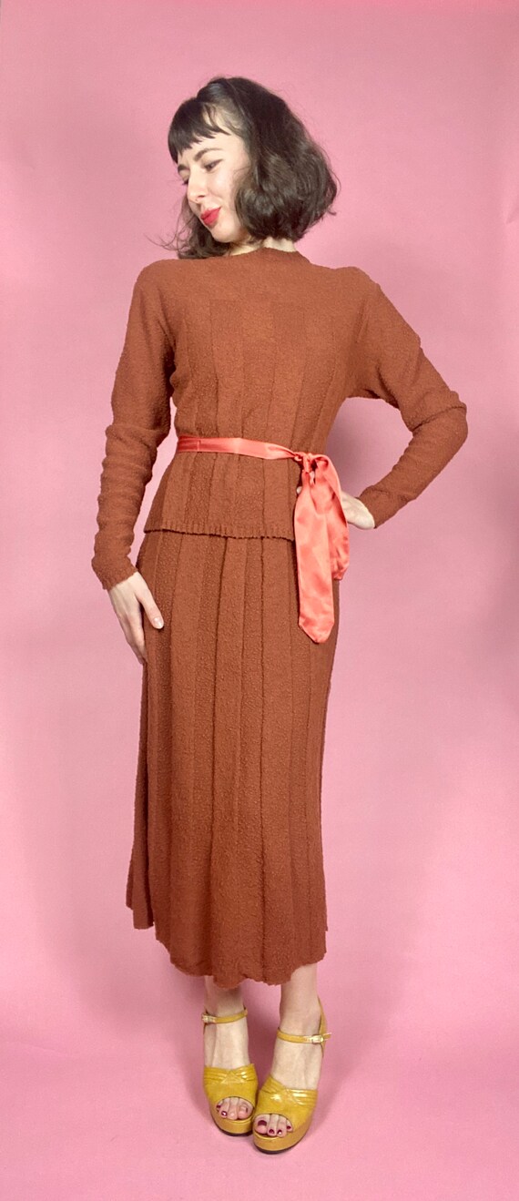 1940s Brittany Club Two Piece Terracotta Knit Set… - image 3