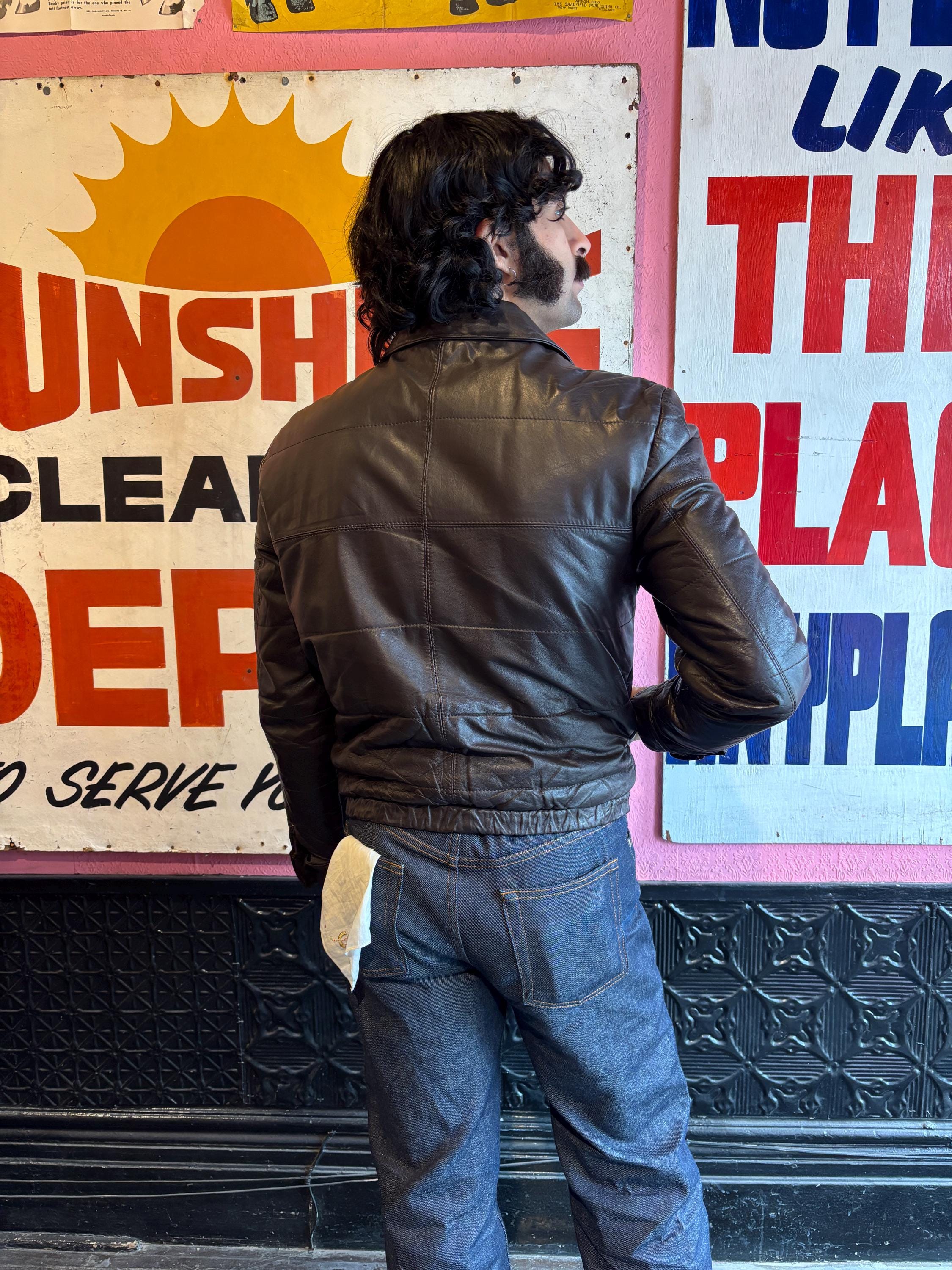 1980s Brown Leather Jacket With a Replacement Talon Zipper | Size