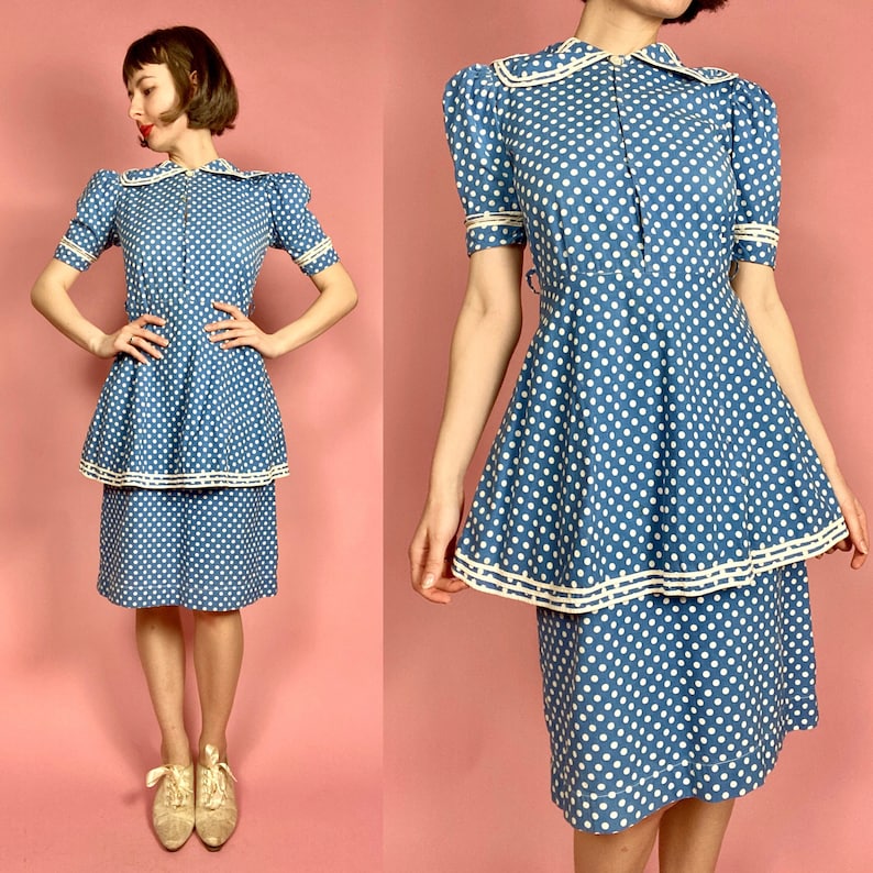 1940s Blue Polka Dot Dress | XS/S