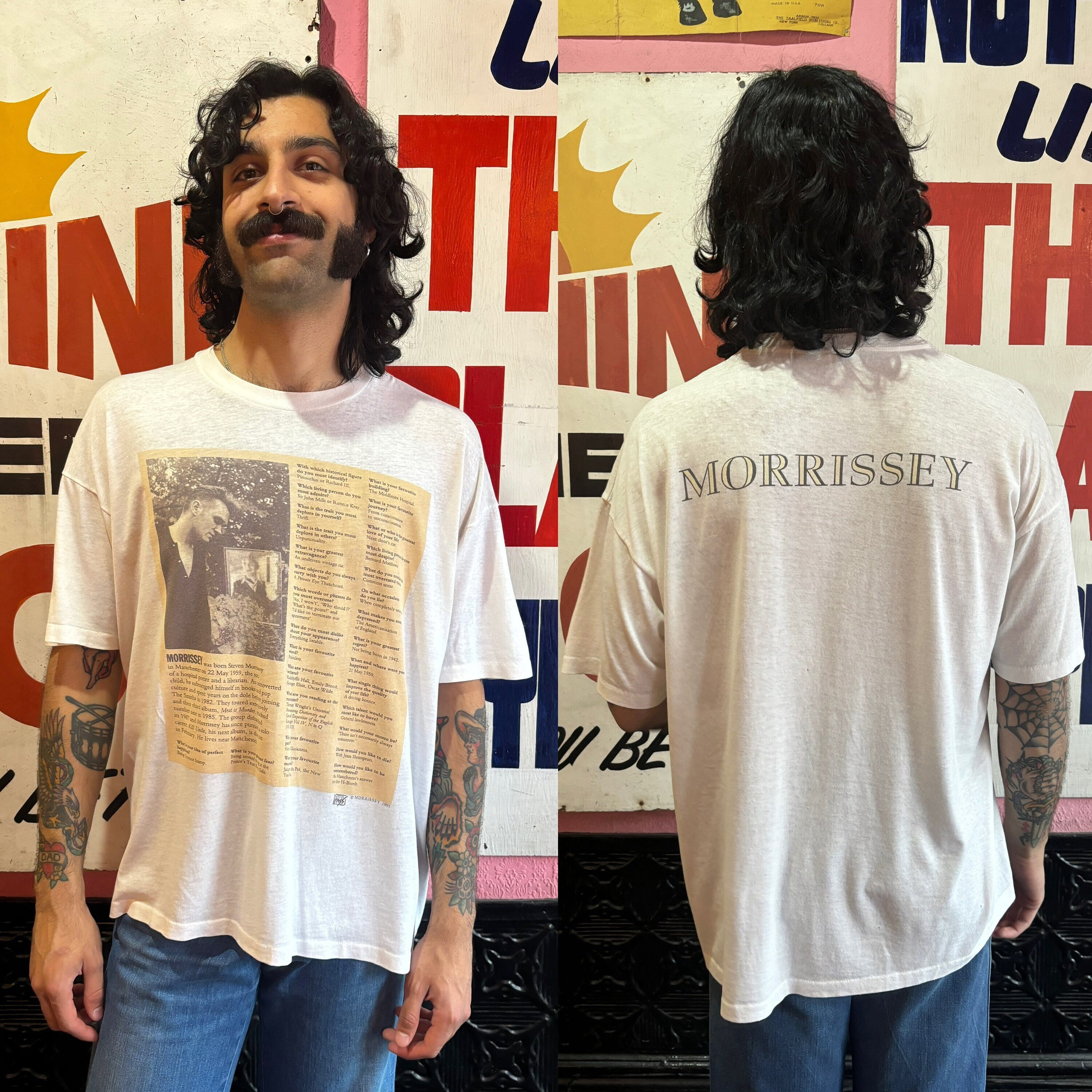 激レア! 90's USA製 MORRISSEY Tシャツ JOY DIVISION THE SMITHS NEW ORDER PET SHOP BOYS CURE RADIOHEAD KRAFTWERK DAVID BOWIE ☆90s Morrissey モリッシー TシャツXL 激レア