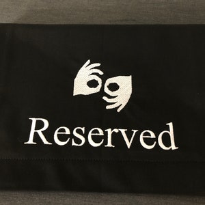 ASL sign, American Sign Language, ASL logo, deaf, hearing impaired, fabric sign, pew sash, pew marker, chair drape, venue, church, event