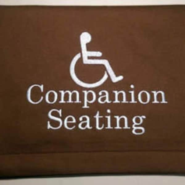 Fabric reserved sign, pew marker, handicap companion seating, chair drape / sash, church, funeral, event, venue, auditorium, theater