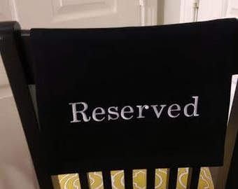 Fabric Reserved Sign for auditorium, church, venue, theater, funeral, wedding, reception, recital, pew sash, chair drape, 7-10 LETTERS ONLY!