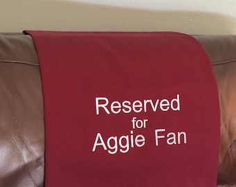 Headrest cover, grandma gift, grandpa, dad, mom, Aggies, personalized, embroidered, Recliner drape,  media room, Christmas present, theater