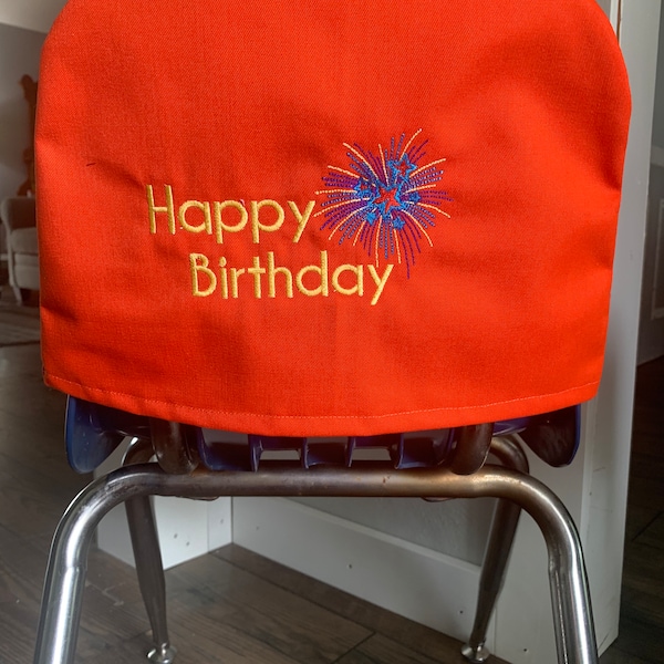 Classroom Birthday chair cover orange, celebration, Happy Birthday for 12" or 14" Virco chair