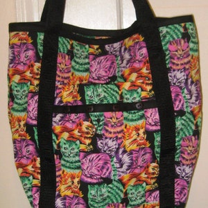 Cat Tote Bag Black, Pink, Purple, Green Orange Cats
