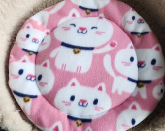 Cat Tree Cushion Mat Fleece White Kitties with Pink Background 14” Diameter