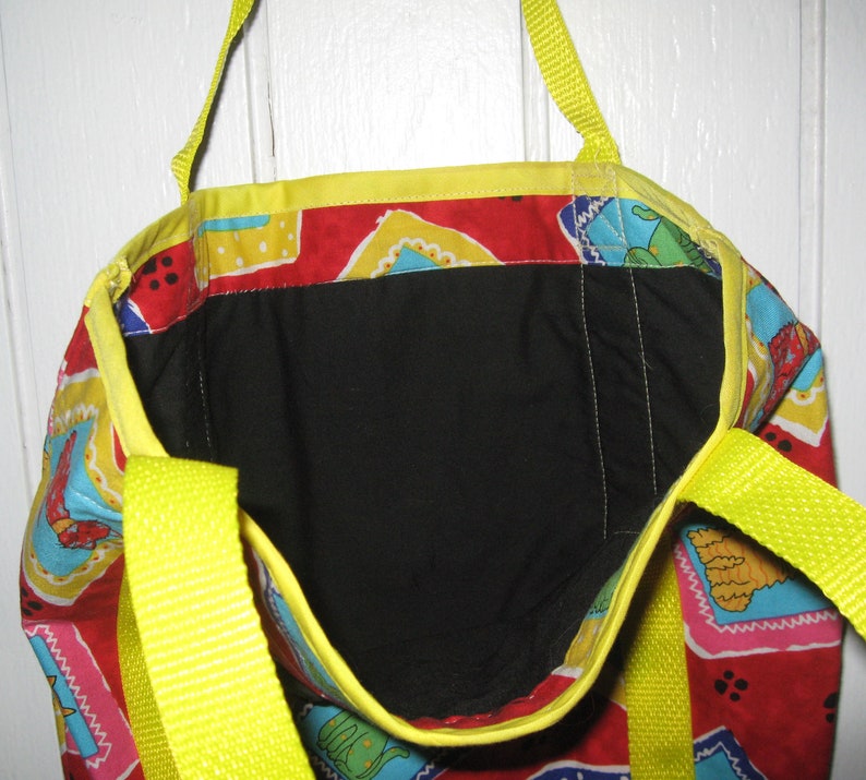 Cat Tote Bag Red and Yellow with Green and Yellow and White Cats