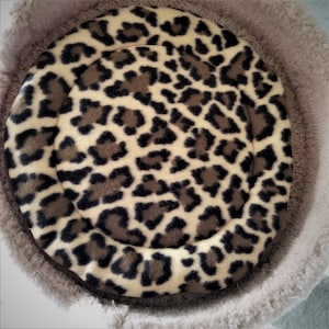 Cat Tree Cushion, Bed, Mat Fleece Brown Animal Print 14” Diameter