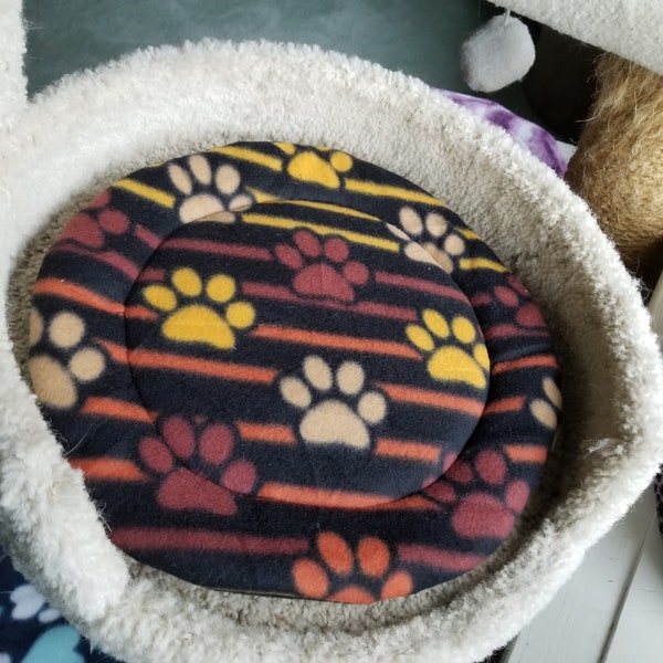 Cat Tree Cushion Black & Brown with Paw Print Fleece 14" Diameter