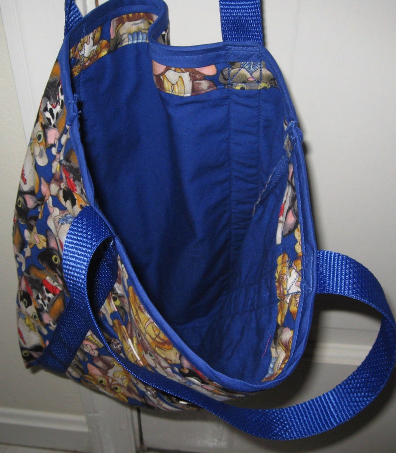 Market Tote Bag Royal Blue with Cats image 2