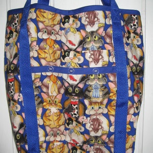 Market Tote Bag Royal Blue with Cats image 1