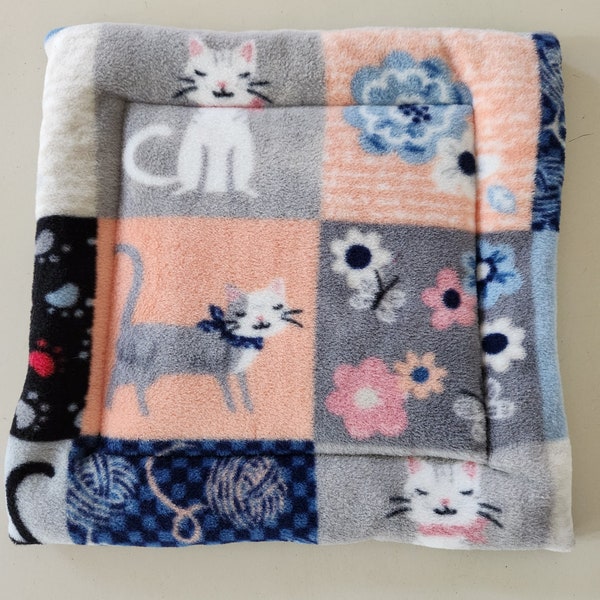 Cat Tree Cushion Soft Fleece Pink, Gray, Black with White and Gray Kitties 12” Square