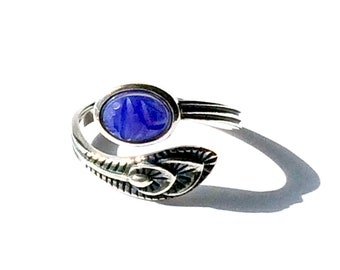 Peacock Ring with Dainty Vintage Scarab Gemstone, Adjustable in Sterling Silver