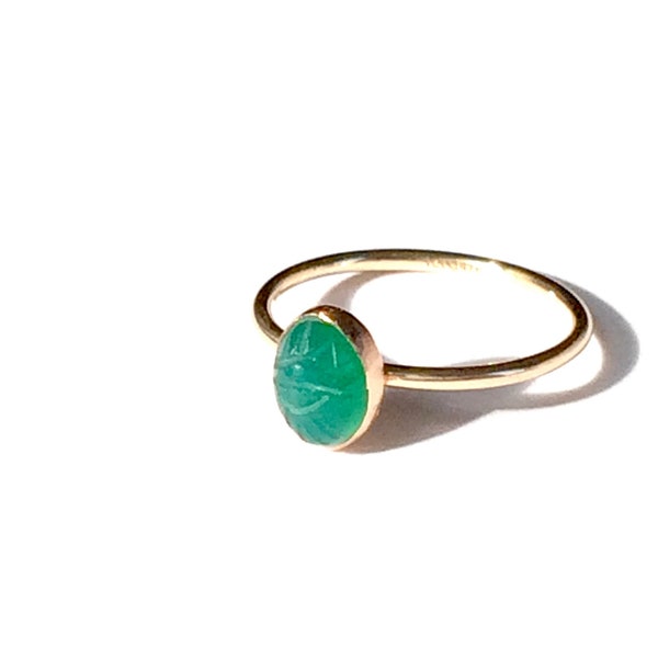 Gold Filled Scarab Dainty Ring with Vintage Gemstone, Stacking Rings