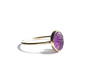 Stacking Ring Gold Filled AMETHYST Gemstone Scarab, Minimalist Jewelry